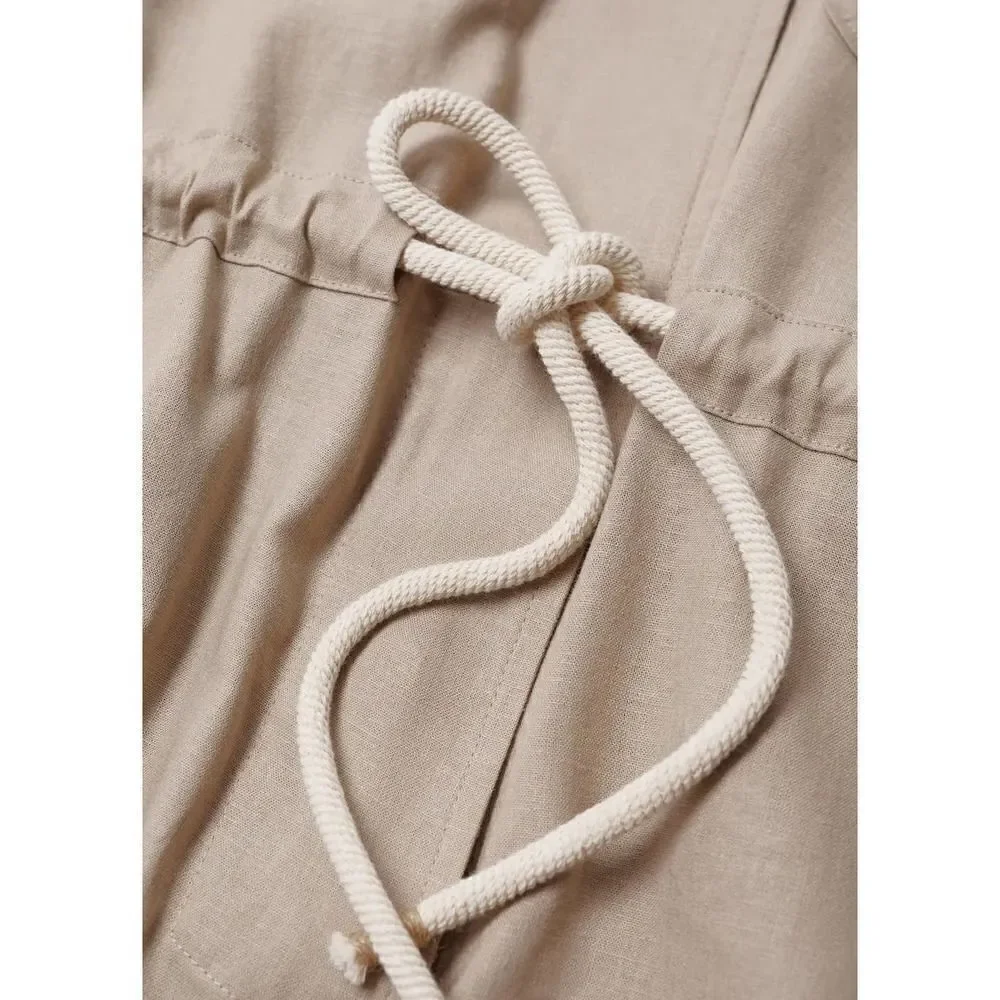 Mango Linen Blend Jumpsuit Pockets Drawstring New